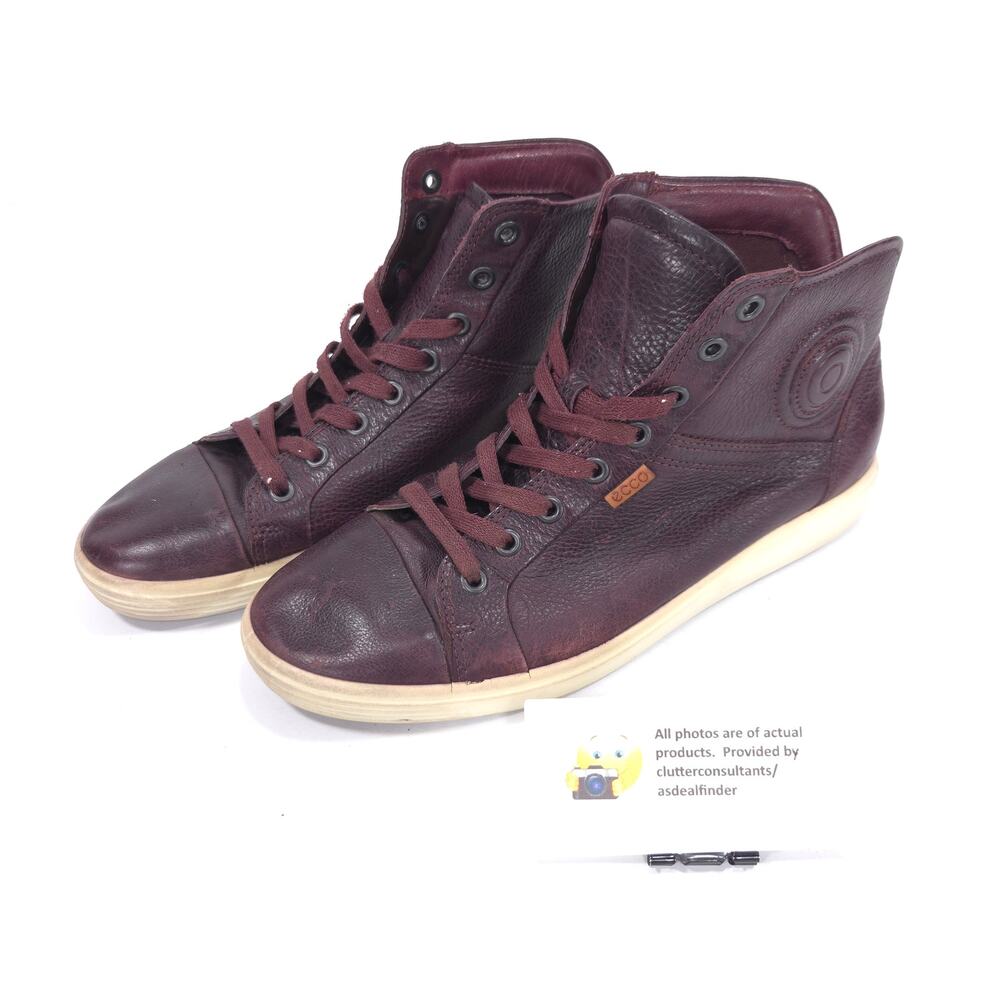 Ecco Casual Lace Up High Top Leather Sneaker Shoe Womens Size 8.5 39 Brown